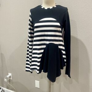 Handmade Black and White and Stripes Colorblocked asymmeterical Tunic, Size M